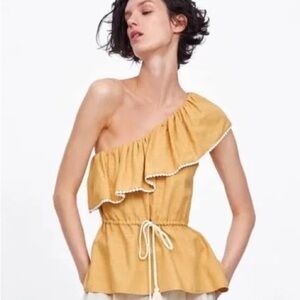 Zara one shoulder cinched waist top